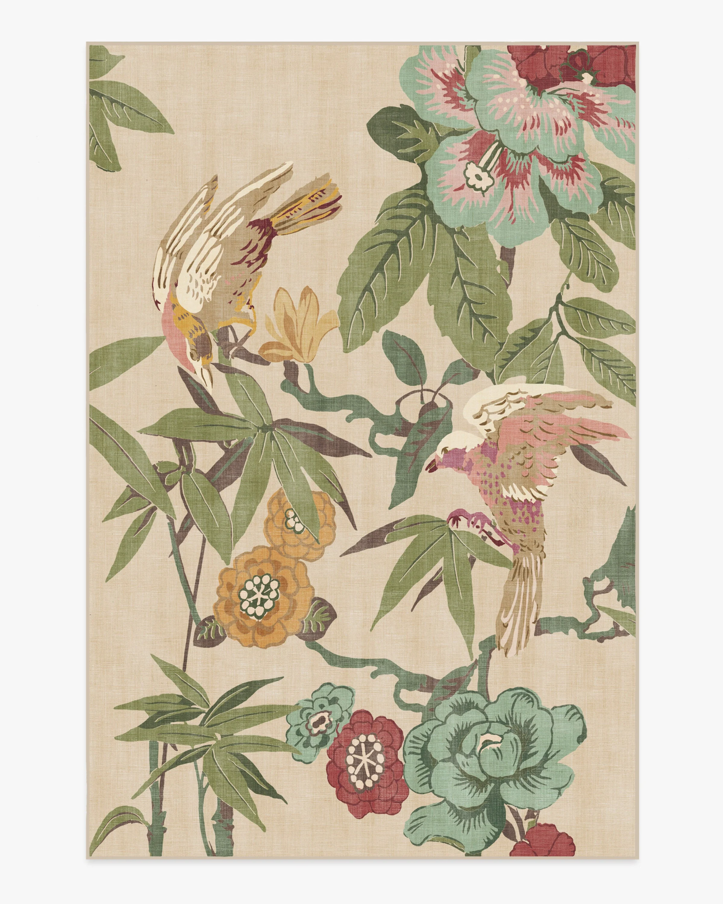 Bamboo & Bird Blush & Jade Flatwoven Rug by Sanderson - Image 15