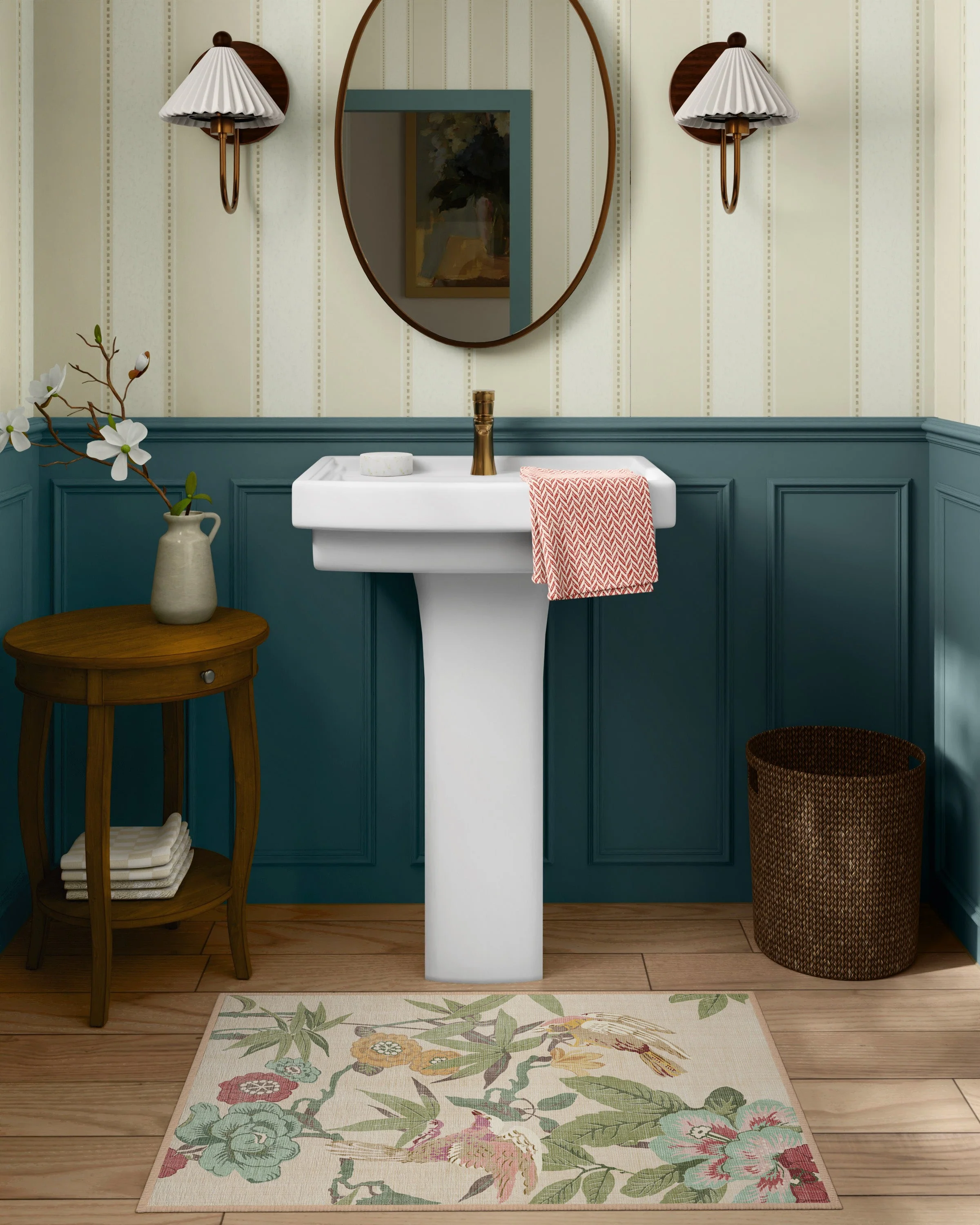 Bamboo & Bird Blush & Jade Flatwoven Rug by Sanderson - Image 5