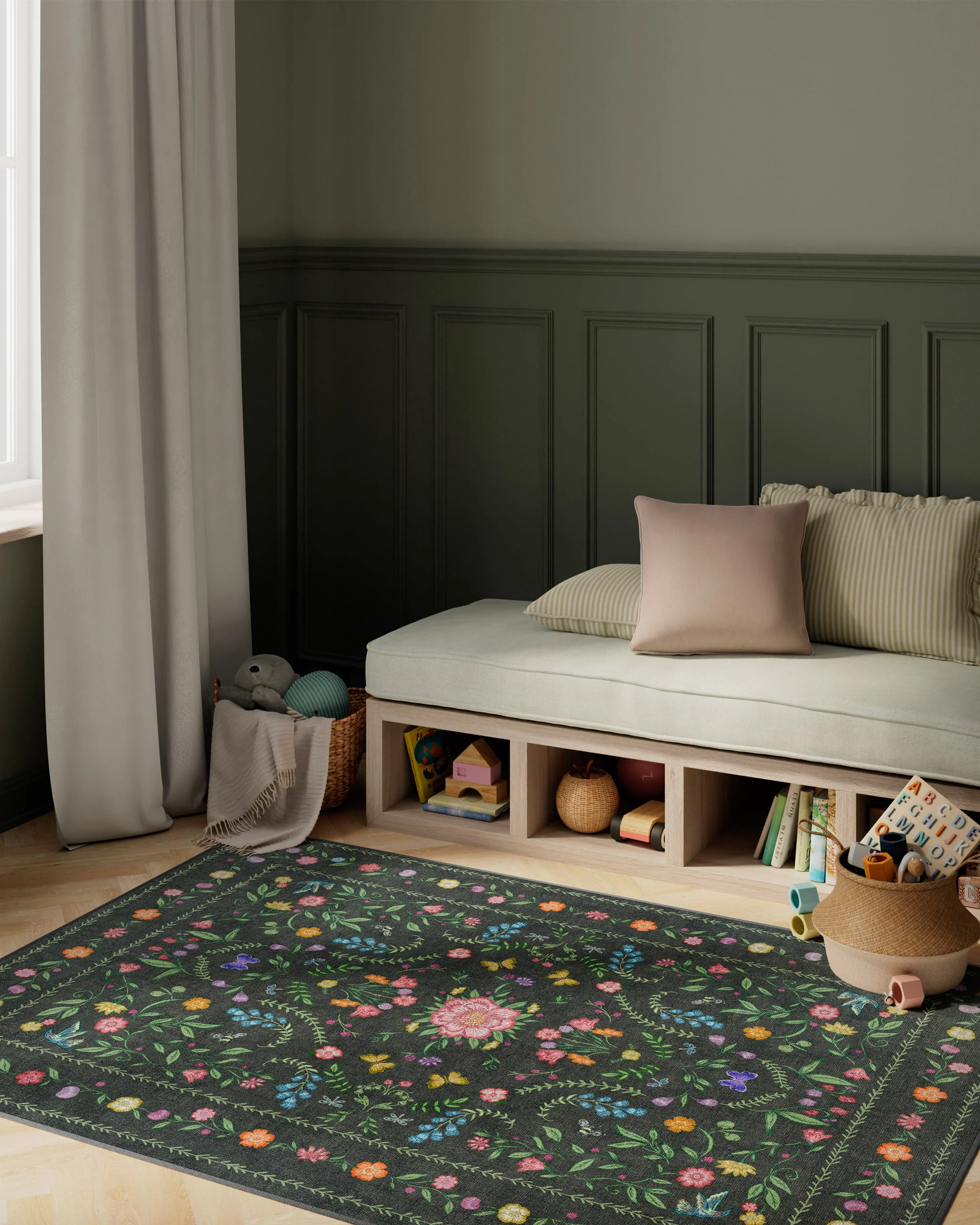 Springtime Lullaby Charcoal Multicolor Flatwoven Rug - Image 2
