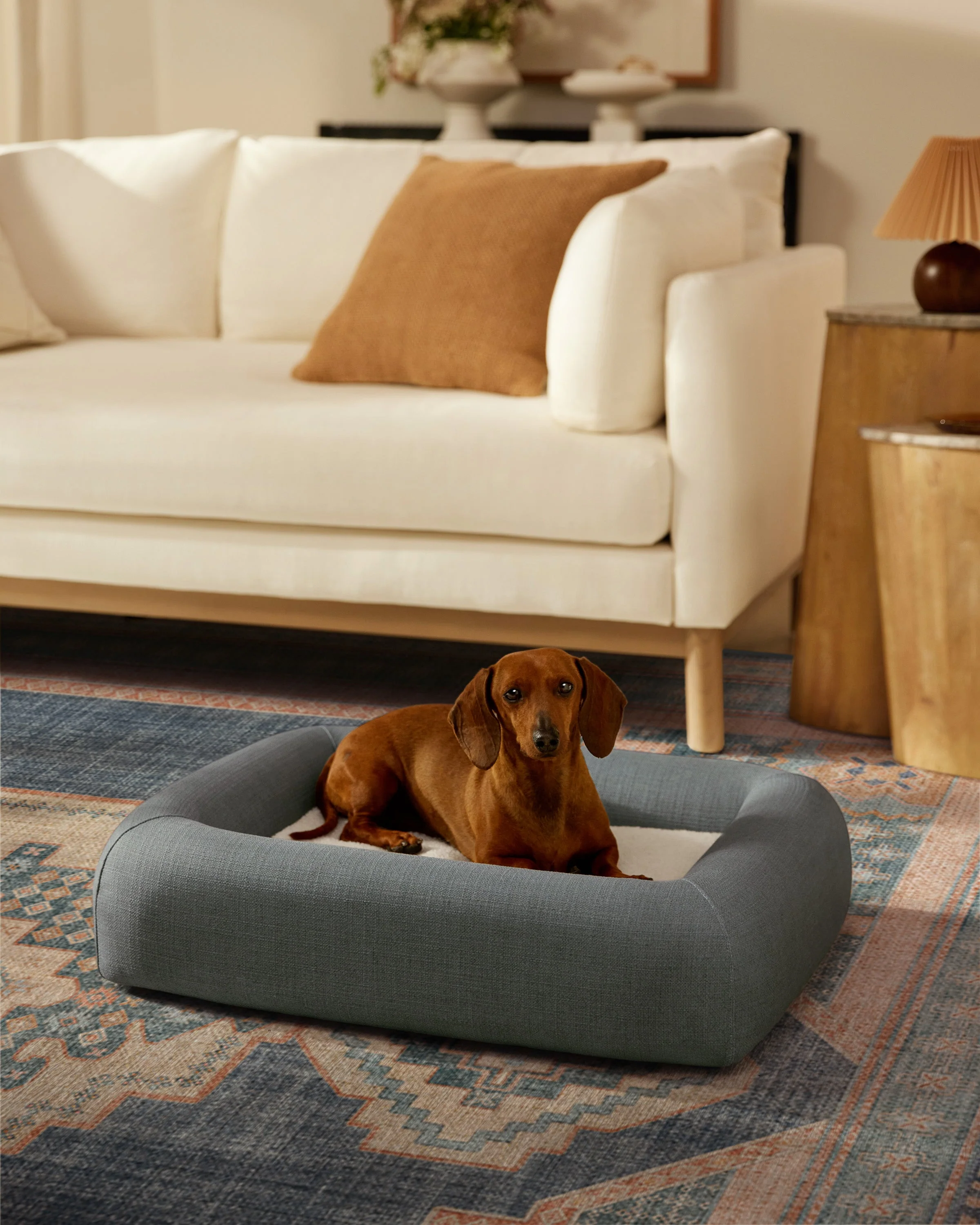 Stone Grey Woven Bolster Pet Bed - Image 6
