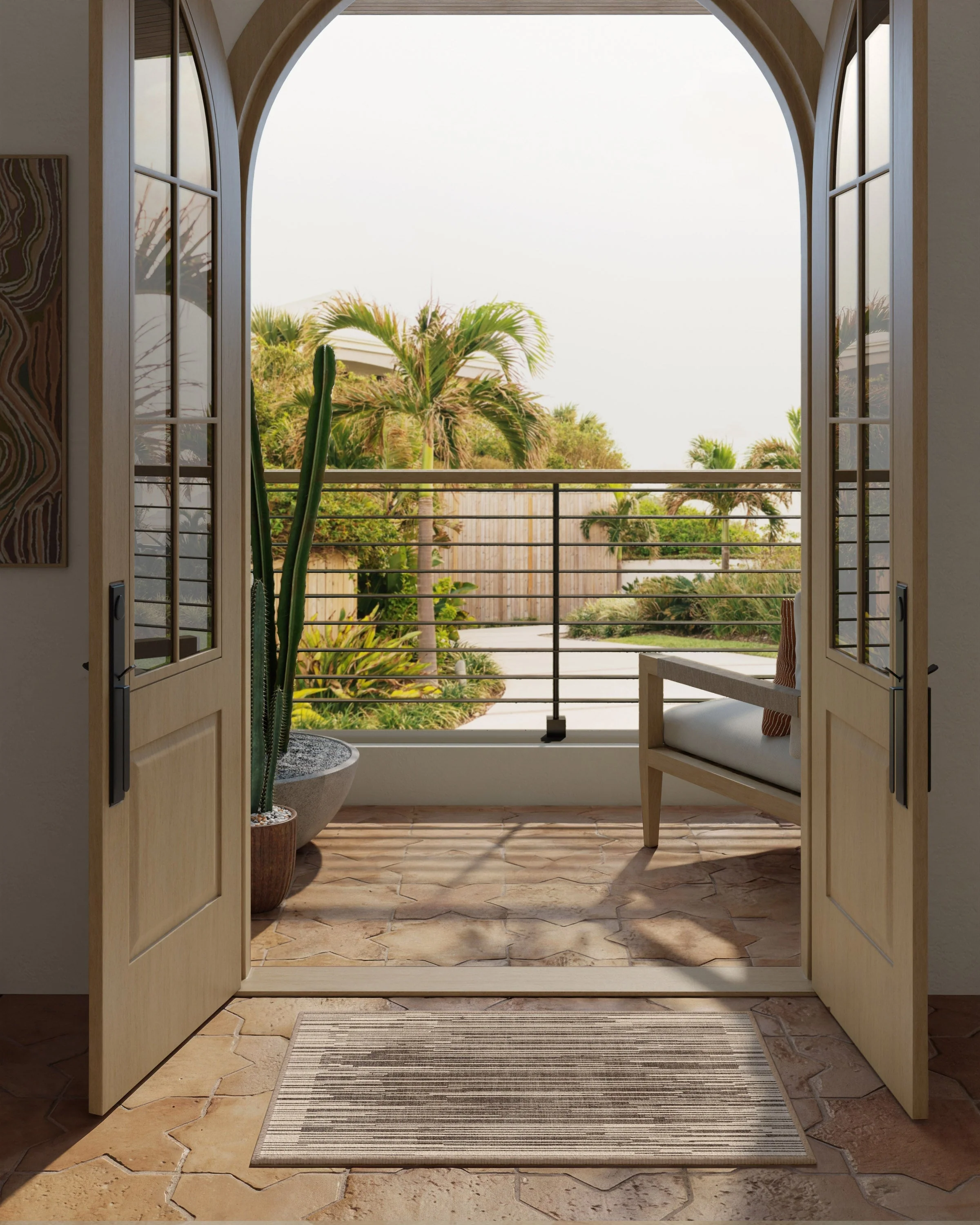 Striated Border Brown Flatwoven Rug - Image 7