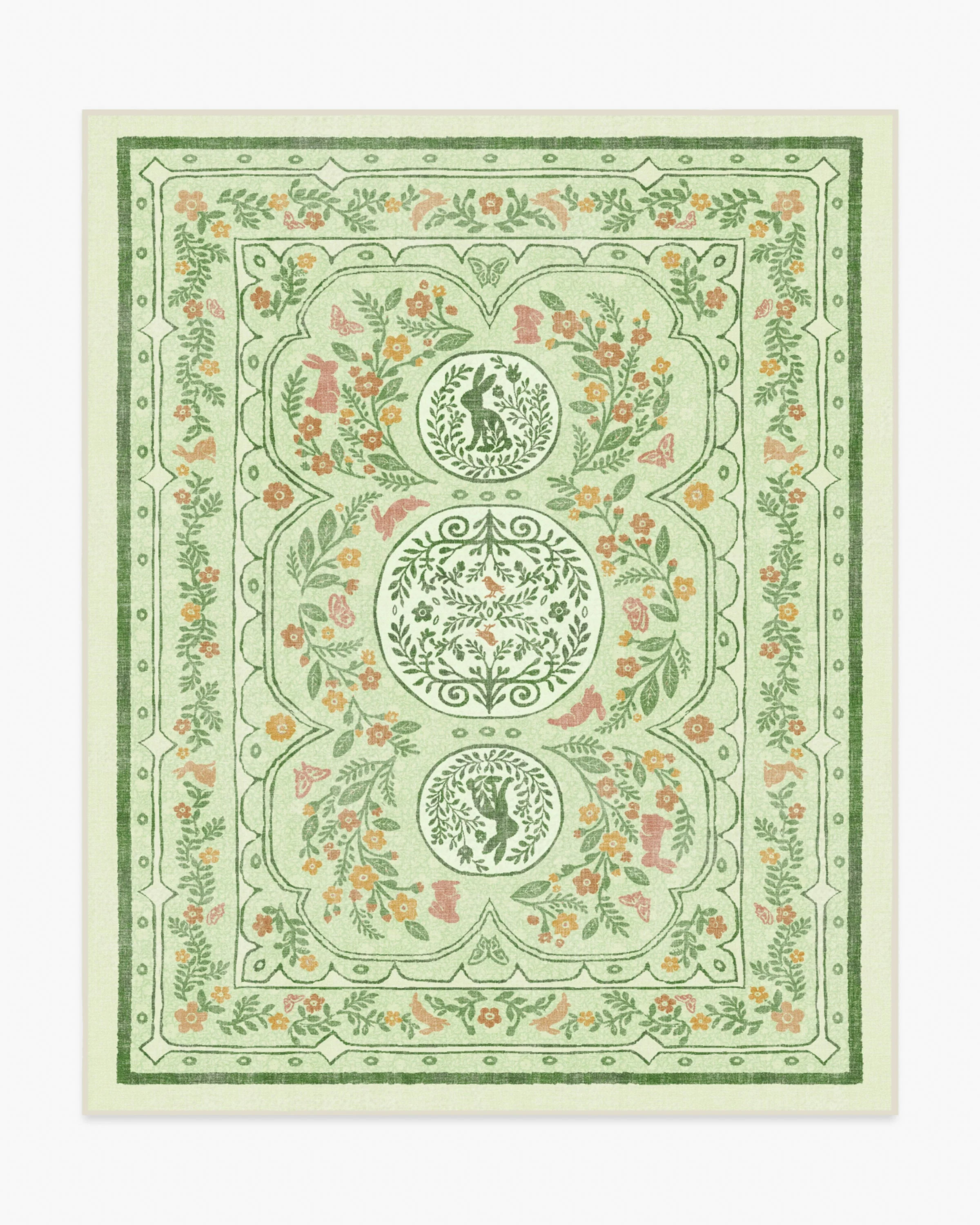 Twin Bunny Border Green Flatwoven Rug - Image 8