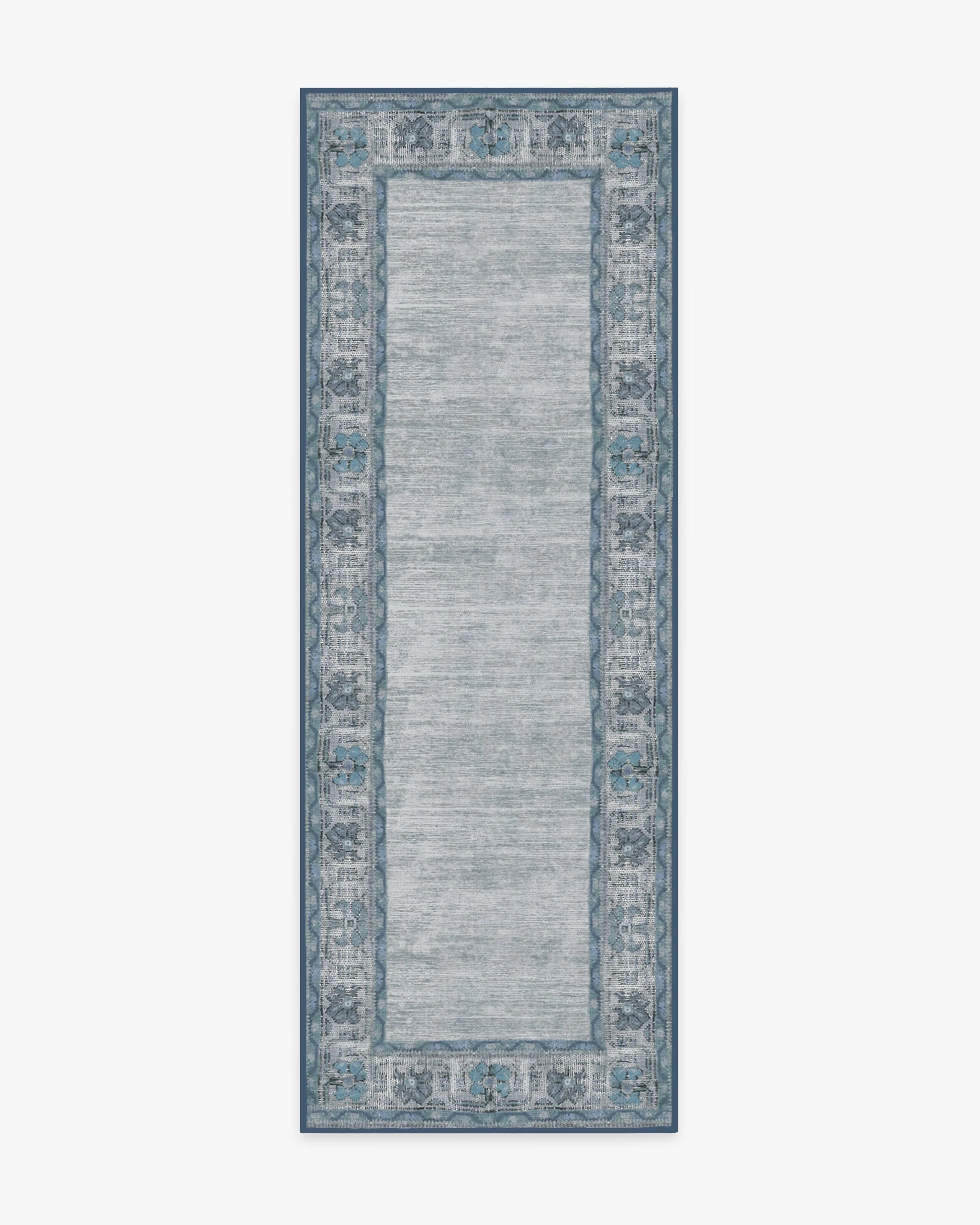 Vintage Daisy Bordered Blue Flatwoven Rug - Image 10