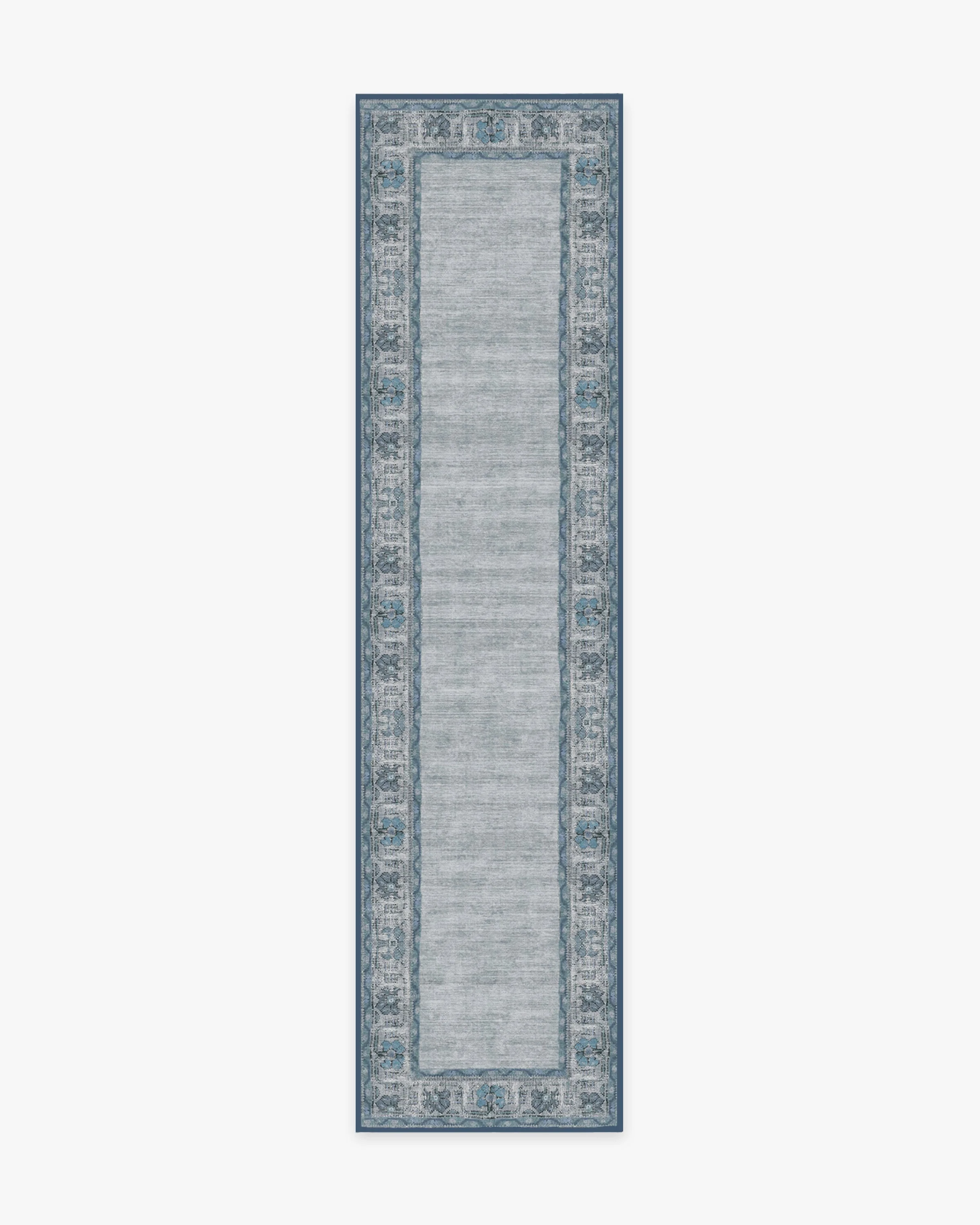 Vintage Daisy Bordered Blue Flatwoven Rug - Image 11