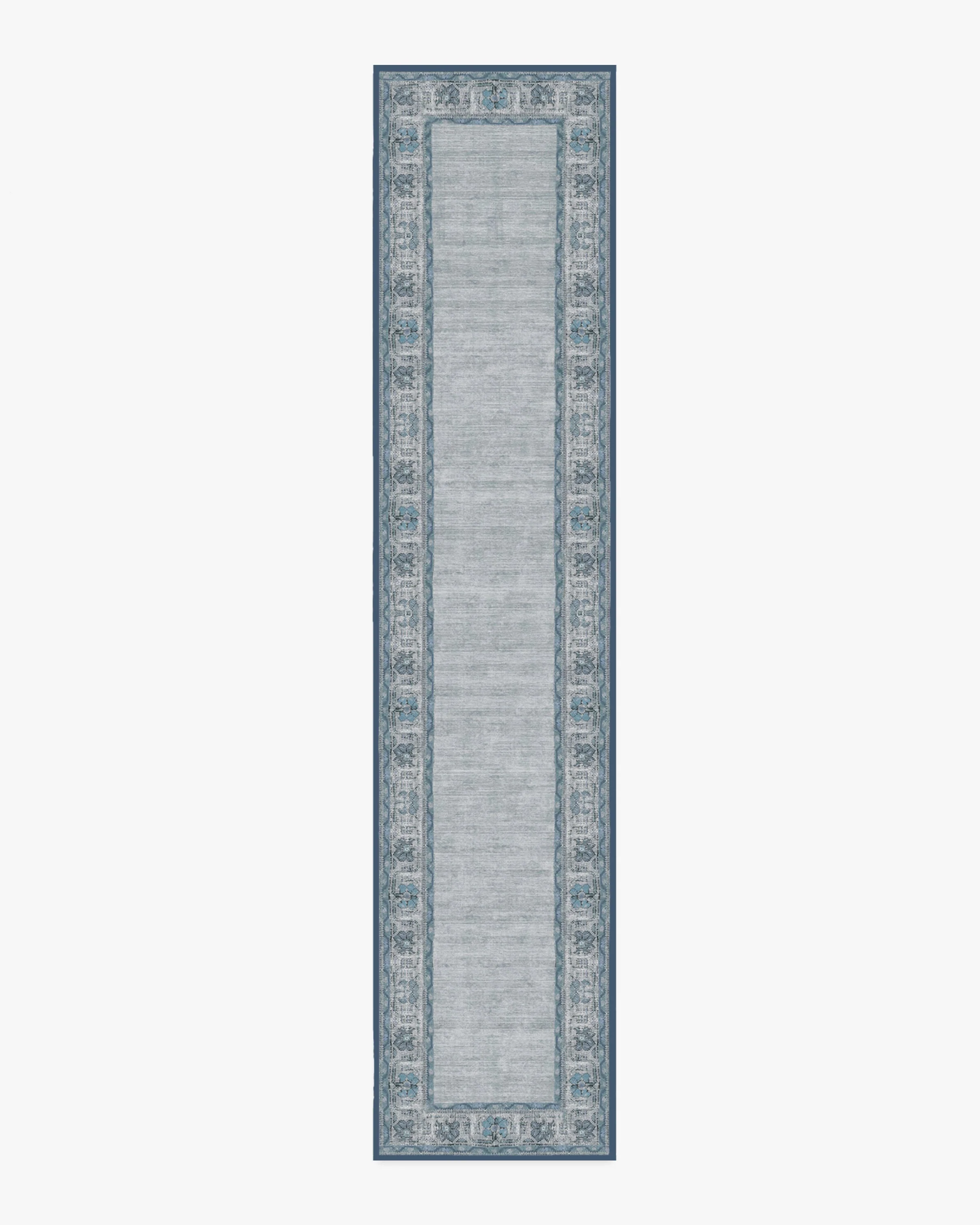 Vintage Daisy Bordered Blue Flatwoven Rug - Image 12