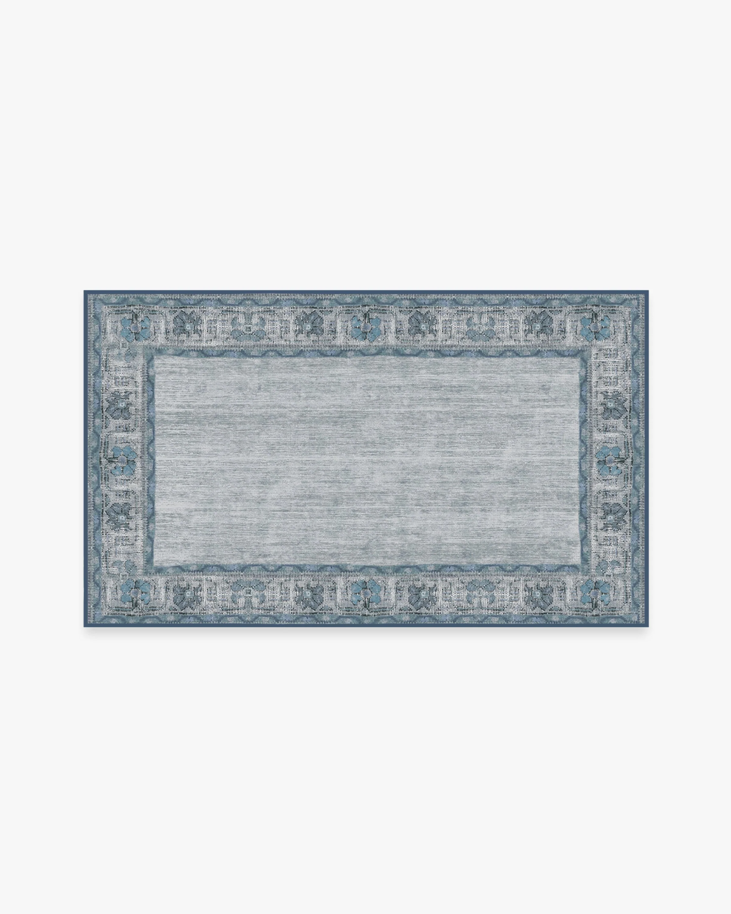 Vintage Daisy Bordered Blue Flatwoven Rug - Image 13