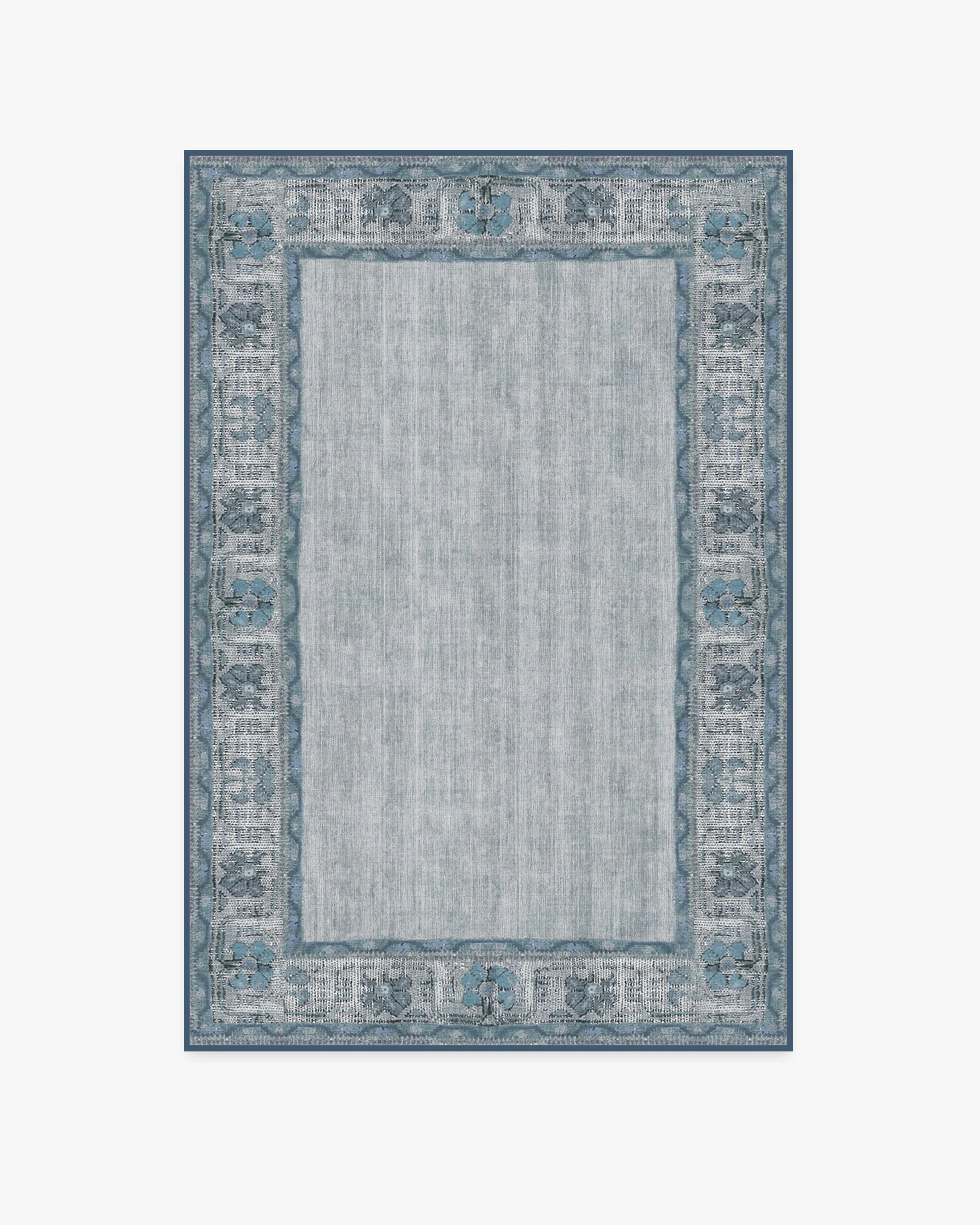Vintage Daisy Bordered Blue Flatwoven Rug - Image 14