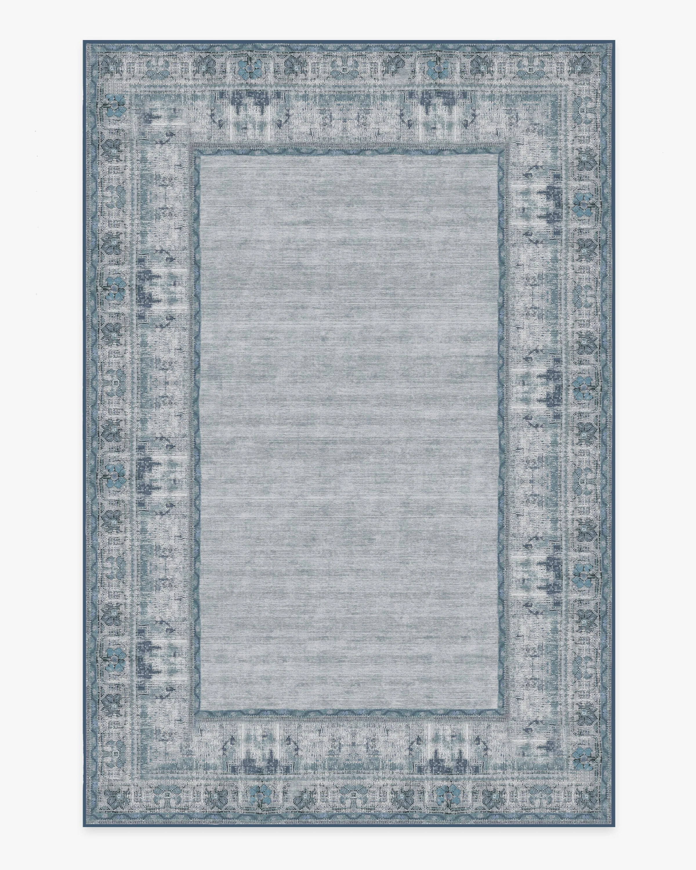 Vintage Daisy Bordered Blue Flatwoven Rug - Image 15