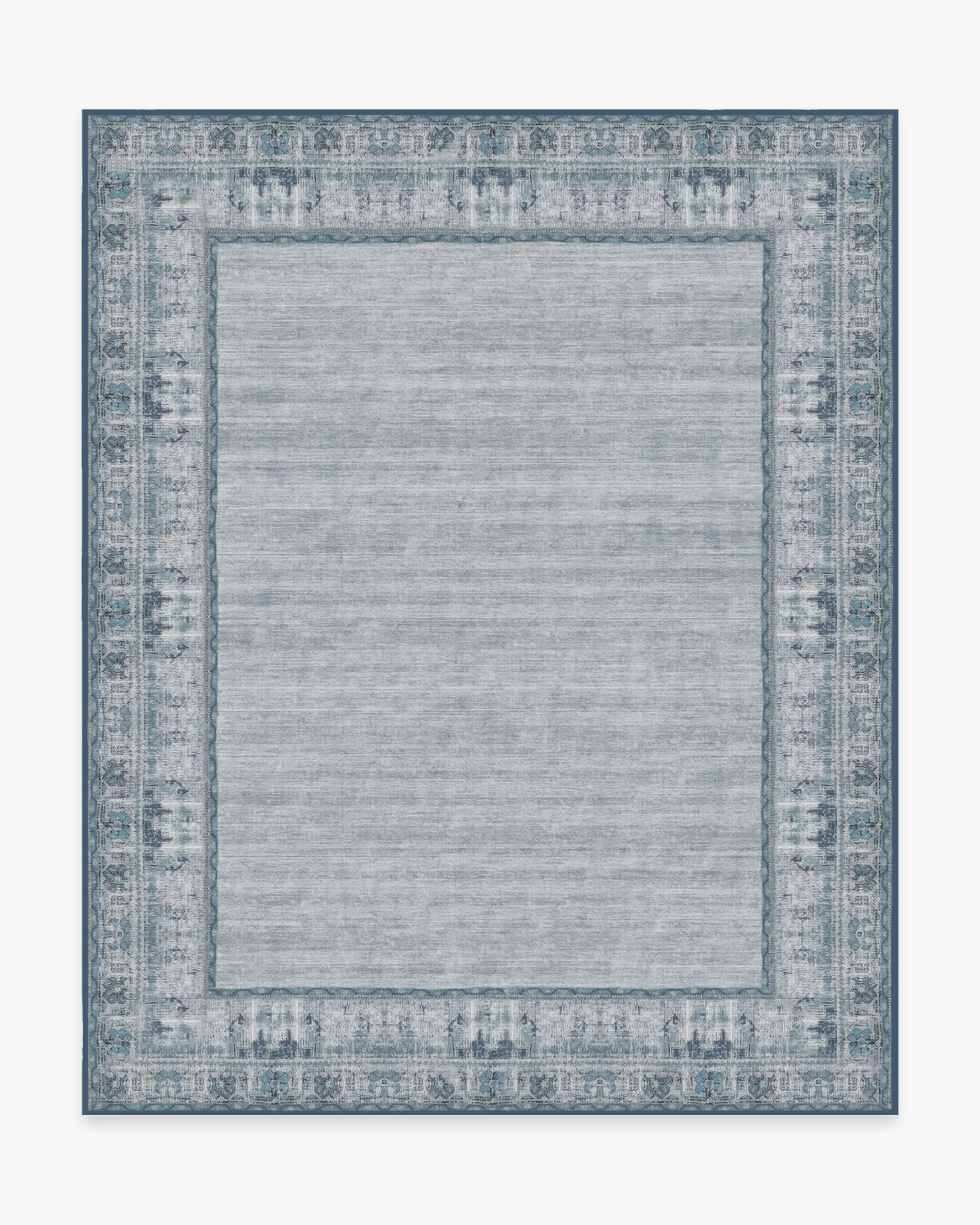 Vintage Daisy Bordered Blue Flatwoven Rug - Image 16