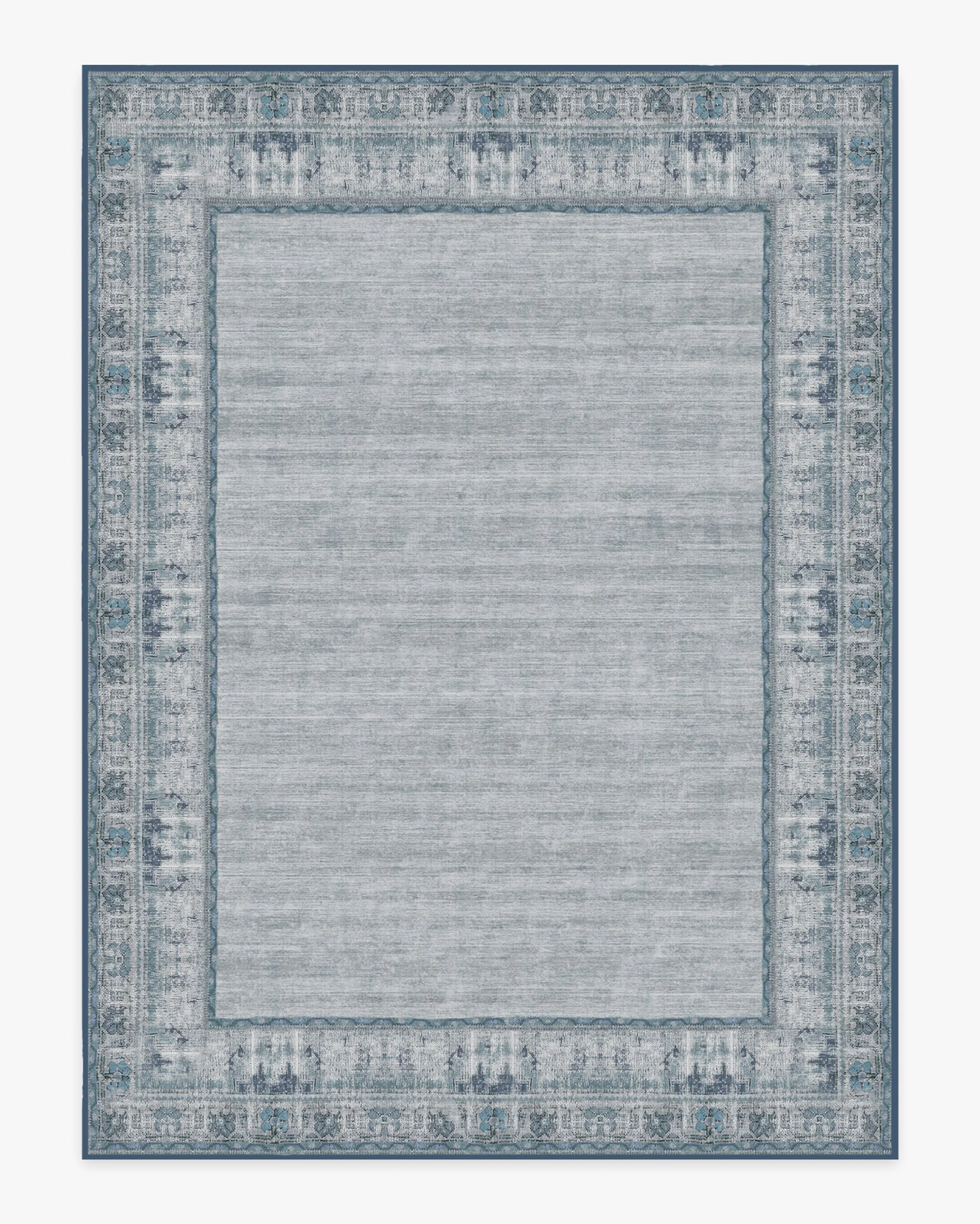 Vintage Daisy Bordered Blue Flatwoven Rug - Image 17