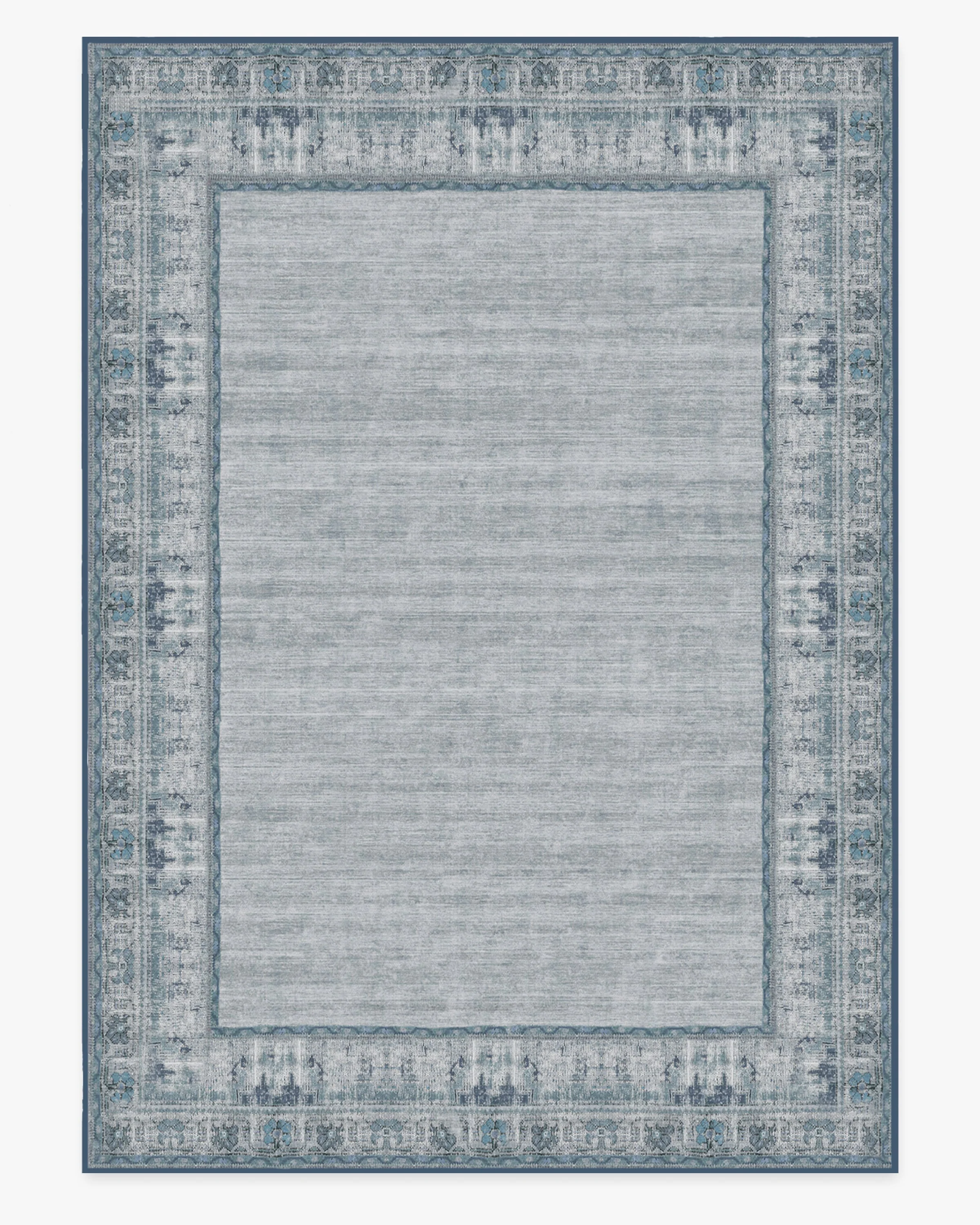 Vintage Daisy Bordered Blue Flatwoven Rug - Image 18