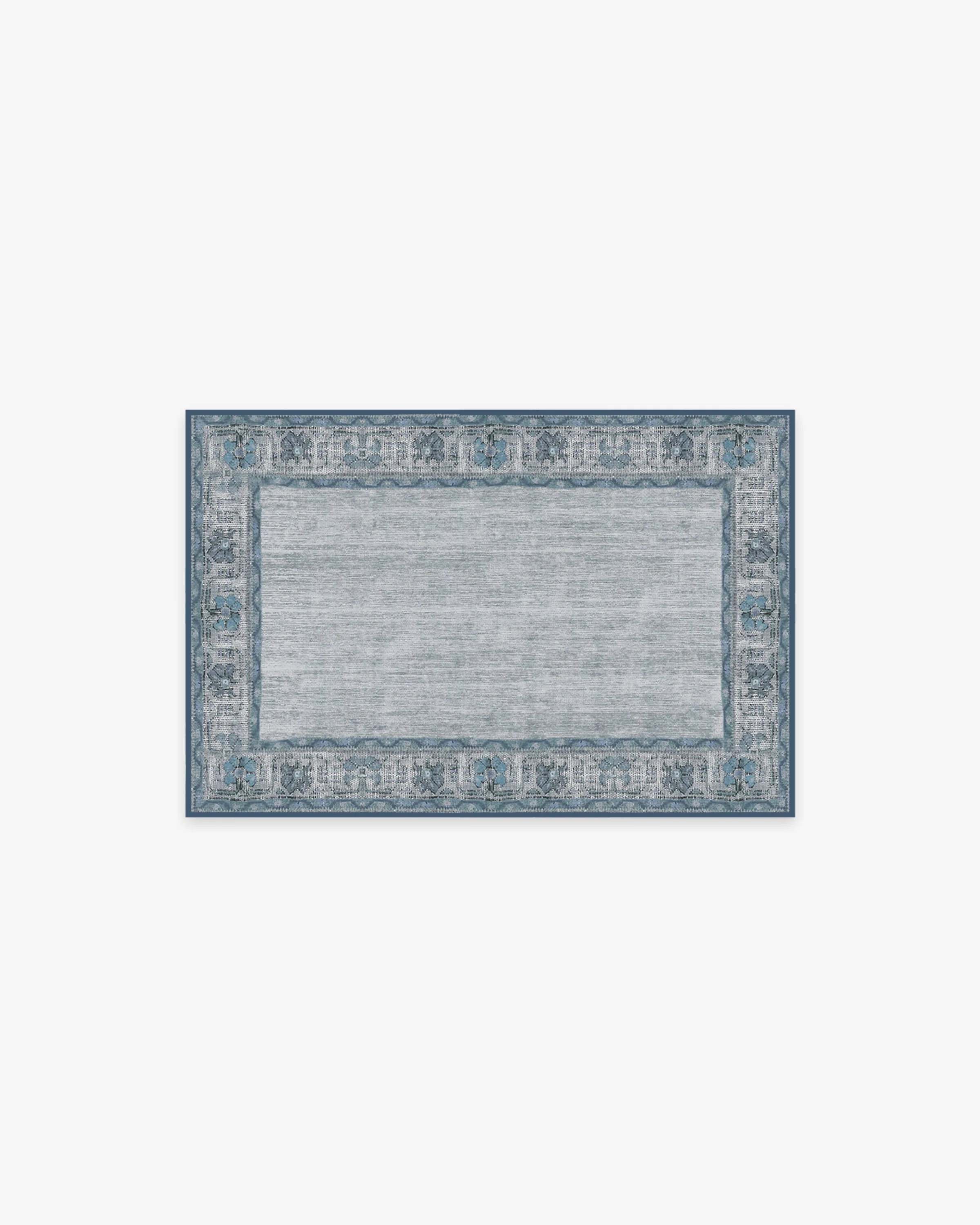 Vintage Daisy Bordered Blue Flatwoven Rug - Image 9