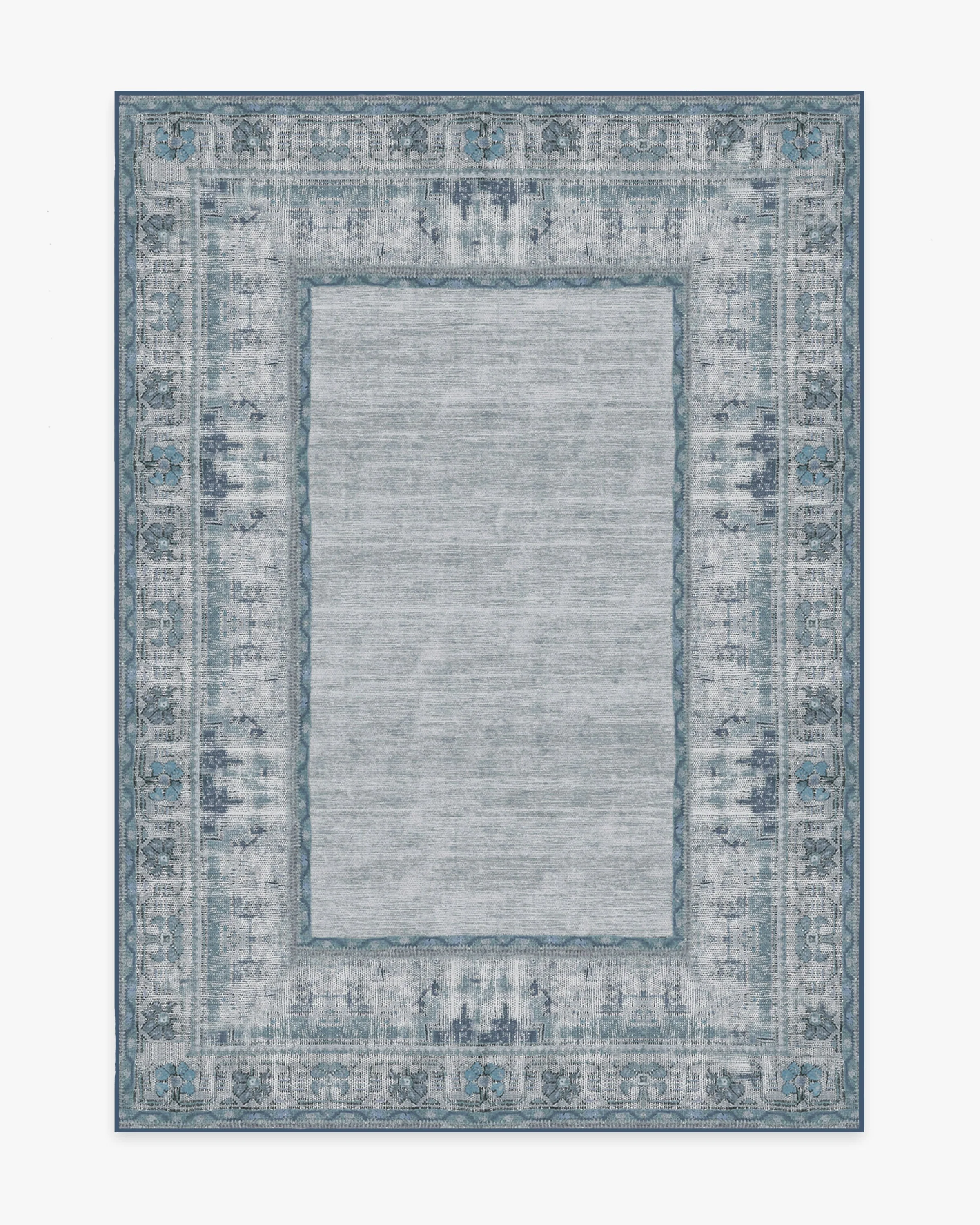 Vintage Daisy Bordered Blue Rug