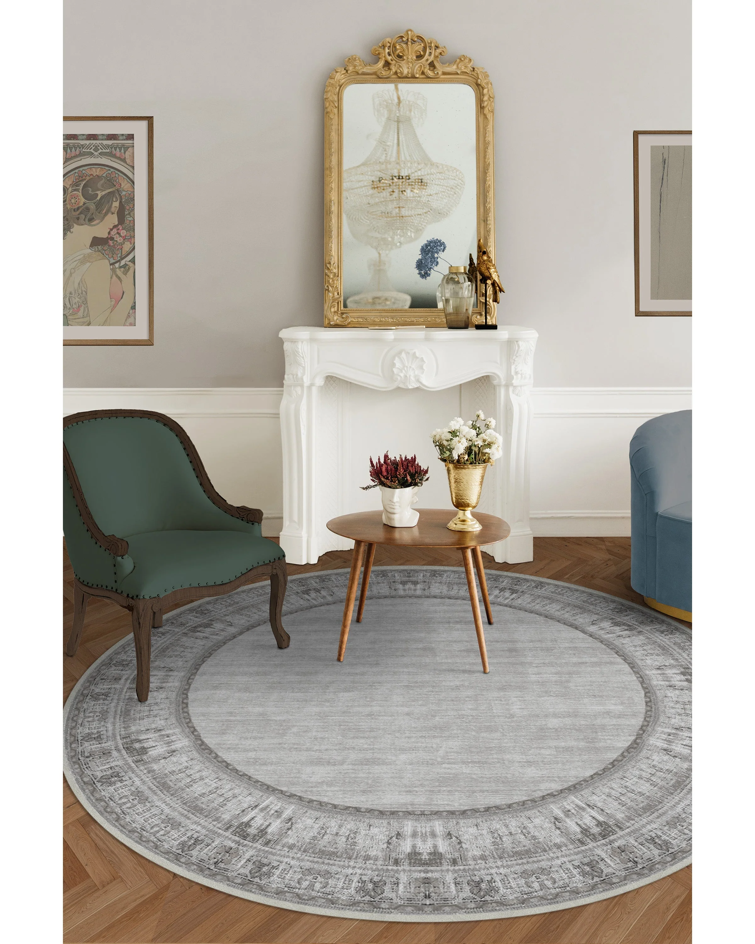 Vintage Daisy Bordered Grey Rug - Image 20