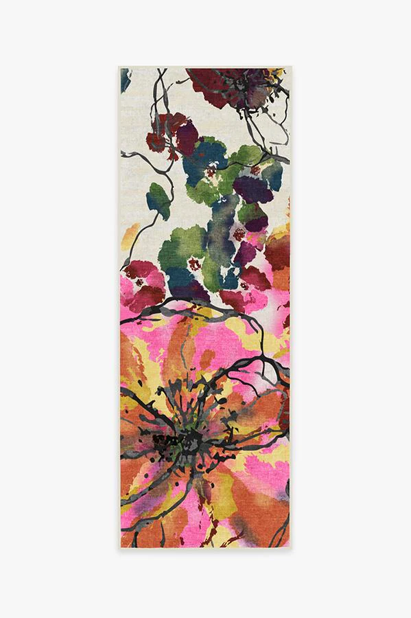 Watercolour Floral Multicolour Flatwoven Rug - Image 10