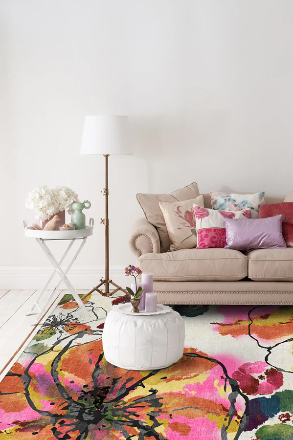 Watercolour Floral Multicolour Flatwoven Rug - Image 8