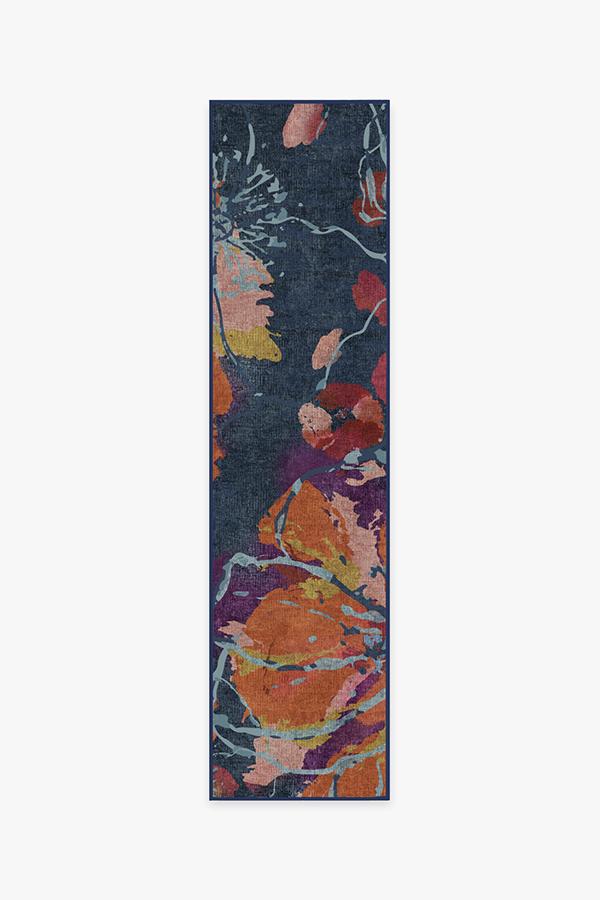 Watercolor Floral Navy Flatwoven Rug - Image 11