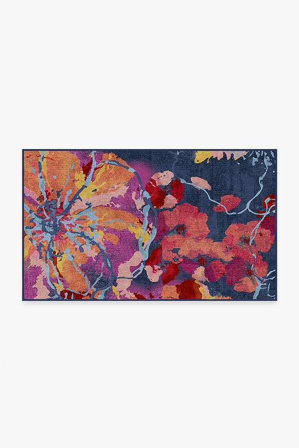 Watercolor Floral Navy Flatwoven Rug - Image 12