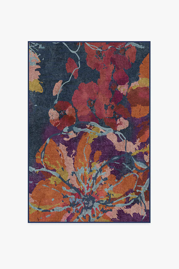 Watercolor Floral Navy Flatwoven Rug - Image 13