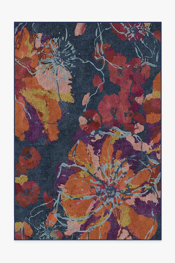 Watercolor Floral Navy Flatwoven Rug - Image 14