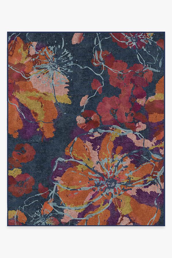Watercolor Floral Navy Flatwoven Rug - Image 15