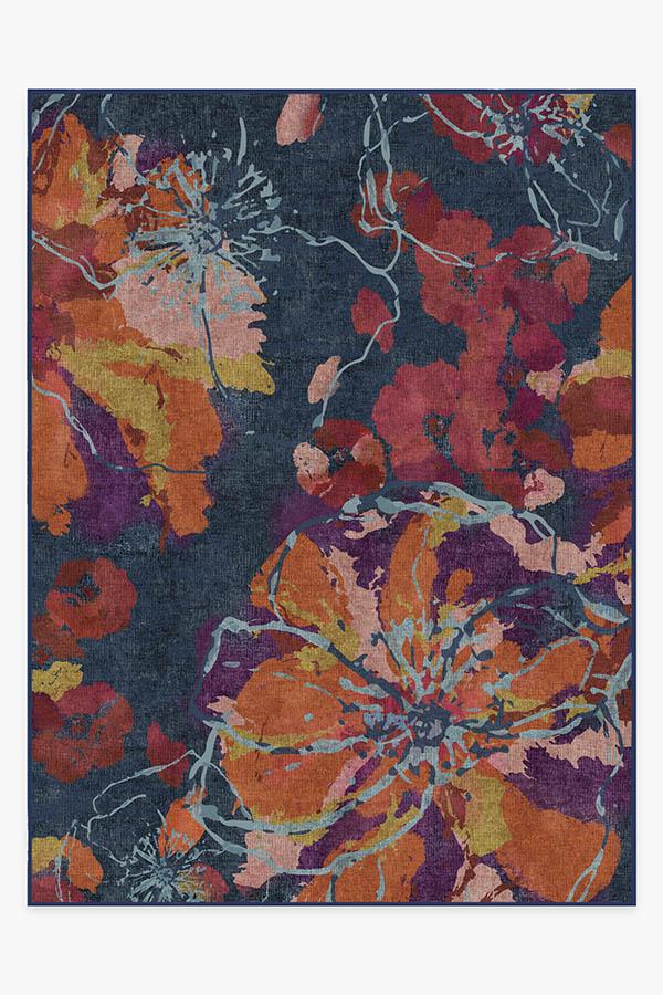 Watercolor Floral Navy Flatwoven Rug - Image 16