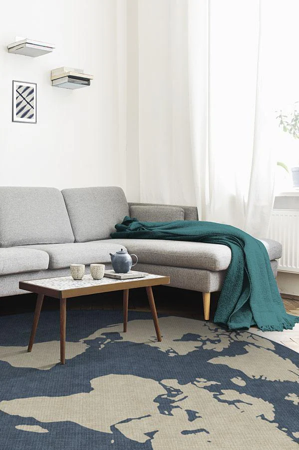 World Map Blue Flatwoven Rug - Image 7